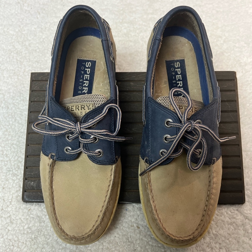 🎉 HP Sperry Top-Sider Tarpon 2 Eye Tan/Beige/Navy Shoes Men's Size 10M - Picture 5 of 10